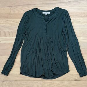 LOFT Dark Green Pleated Top